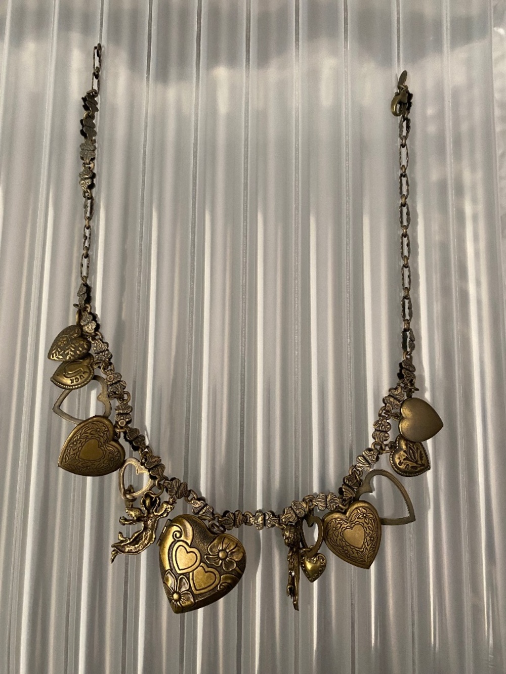 VTG Signed Sweet Romance USA Hearts Charms Lockets Necklace